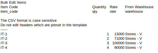 Download/Upload CSV Template in Items Table